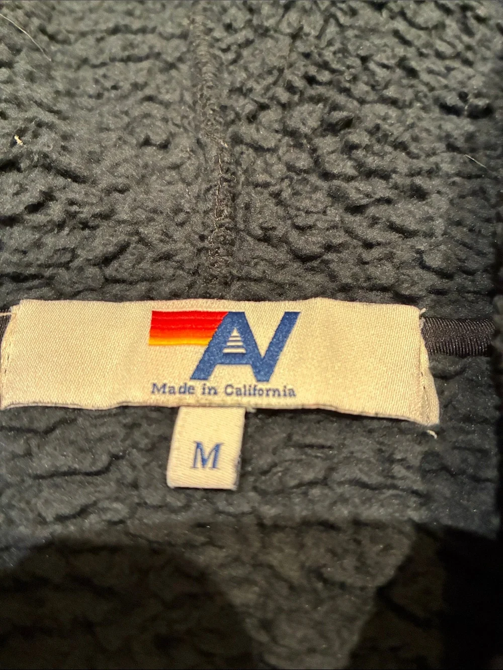 Aviator Nation Navy Blue Sherpa Zip Hoodie with Subtle Multicolor Logo